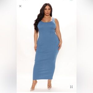 Fashion Nova One of the boys Maxi Ribbed Dress Denim Blue Woman’s Large